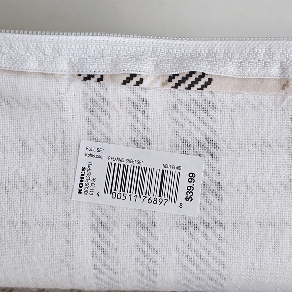 🛏️ Cuddl Duds Heavyweight Flannel 100% Cotton Sheet Set Full Size Neutral Plaid - Picture 4 of 8